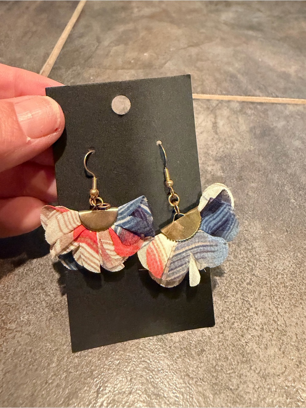 Floral Fabric Fan Drop Boho Earrings - Multicolor